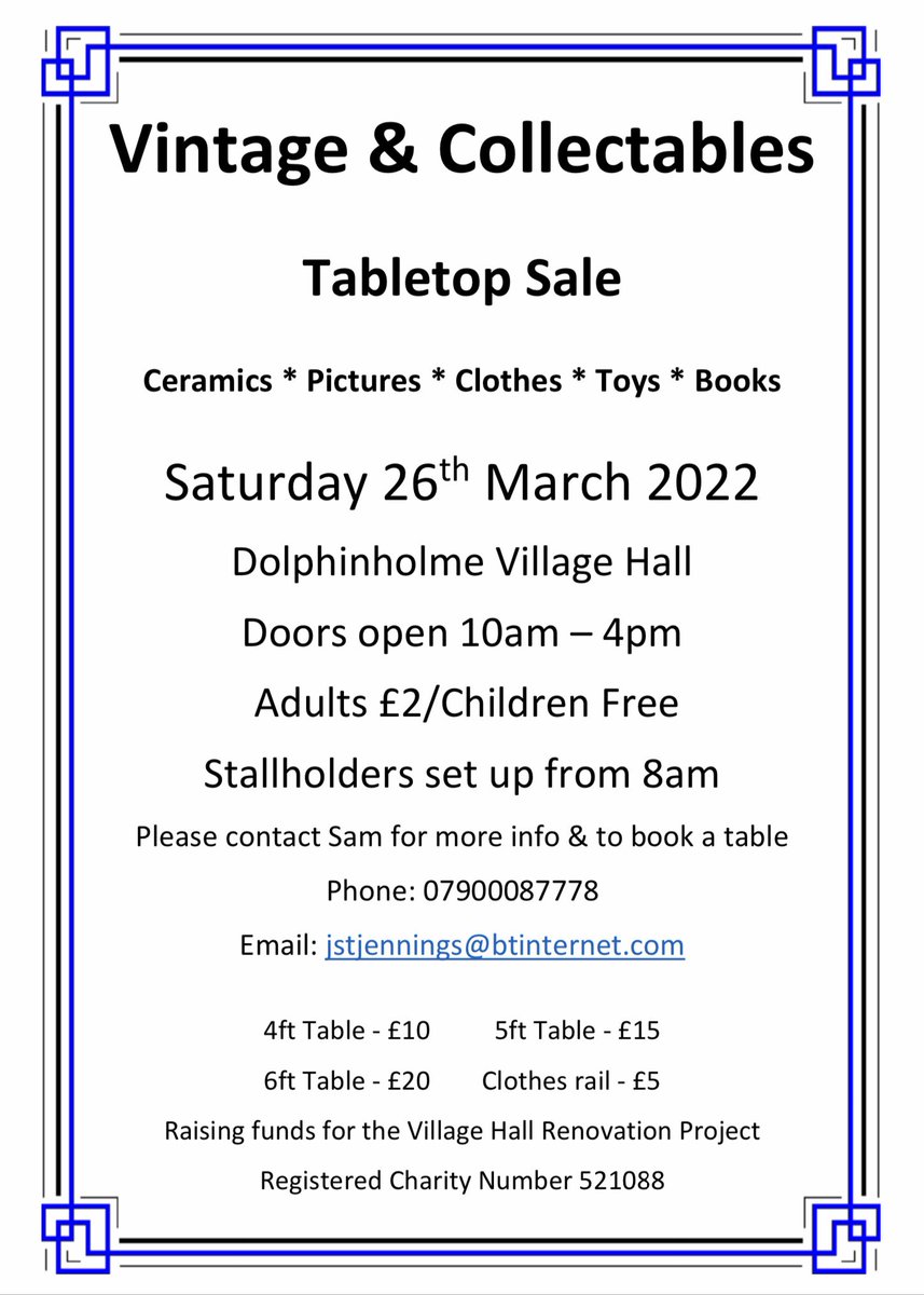 belviderefondo's tweet photo. Don’t forget to put 26th March in your diaries - tables still available - this stormy weather perfect time to stay inside &amp; have a clear out for the vintage &amp; collectable sale in aid of Dolphinholme Village Hall - refreshments provided by @dolphiniums_wi https://t.co/fVIW4lasWW