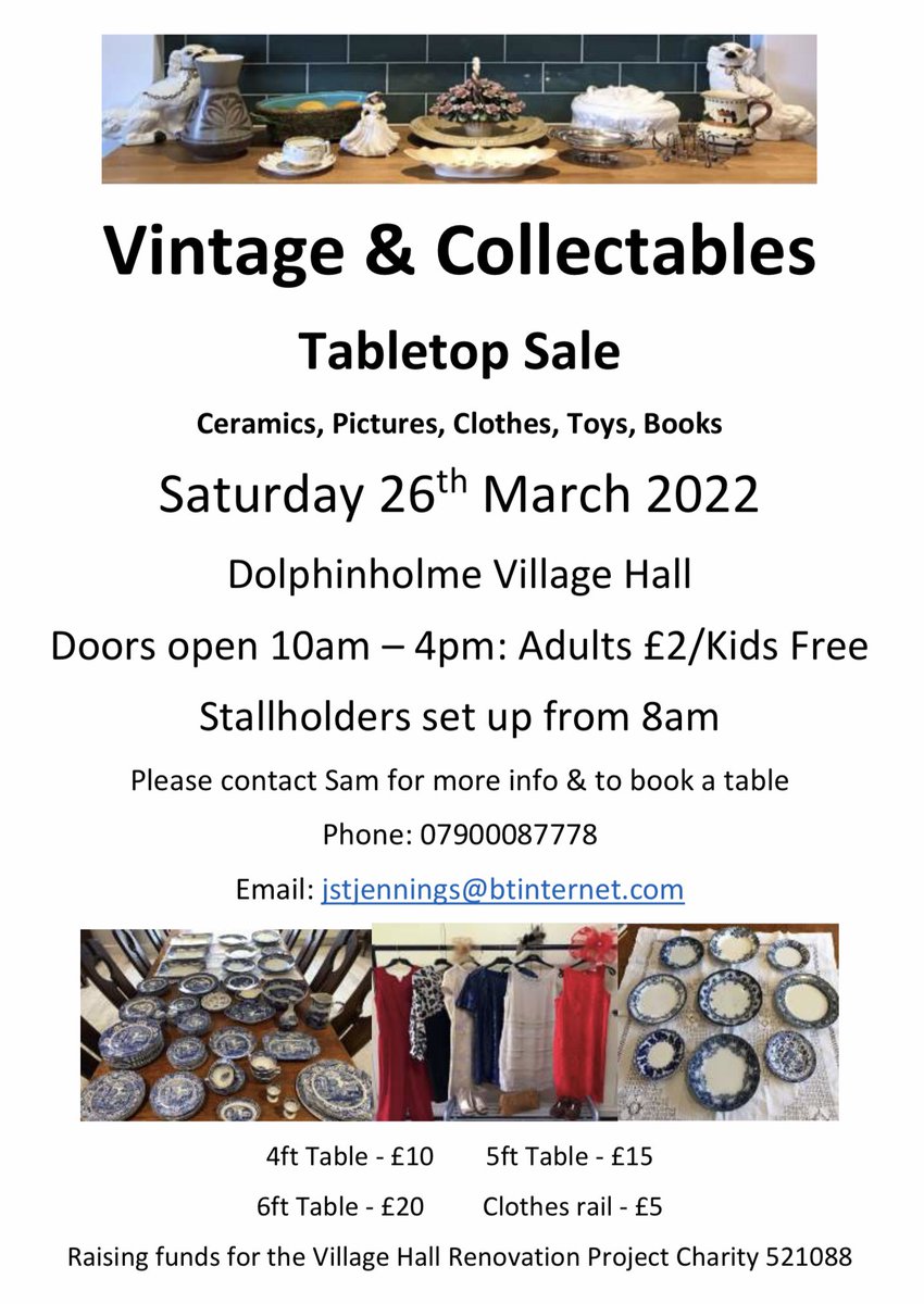 belviderefondo's tweet photo. Don’t forget to put 26th March in your diaries - tables still available - this stormy weather perfect time to stay inside &amp; have a clear out for the vintage &amp; collectable sale in aid of Dolphinholme Village Hall - refreshments provided by @dolphiniums_wi https://t.co/fVIW4lasWW