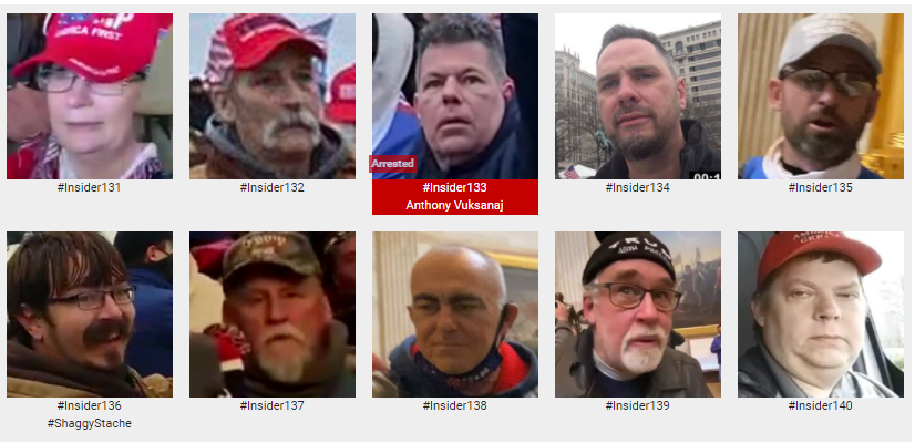 They stormed the Capitol! We call them #SeditionInsiders because they were inside the building. Recognize anyone? If so the FBI would like to hear from you. #CapitolAttack  Please note the numbers on these images are NOT FBI numbers seditionhunters.org/seditioninside…