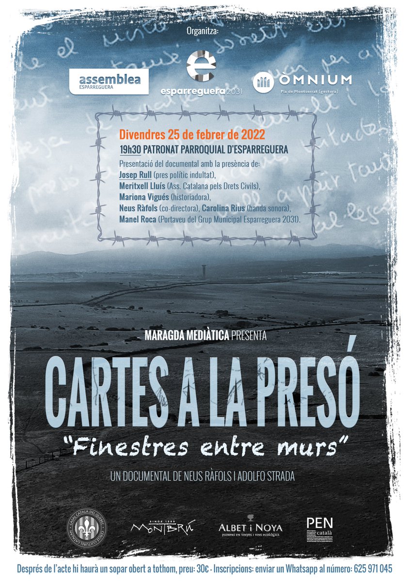 Divendres #cartesalapresó aterra a #Esparreguera x explicar alguns perquès de tants silencis de la UE però també tantes cartes de denúncia.

 👉Comptarem amb les pròpies vivències d <a href="/joseprull/">Josep Rull i Andreu</a> <a href="/mlluisvall/">Meritxell Lluís i Vall</a> i MarionaVigué 

#MaradgdaMediàtica <a href="/SomEsparreguera/">Esparreguera2031</a> <a href="/mrocaq/">Manel Roca</a> <a href="/carolinariusm/">Carolina</a>