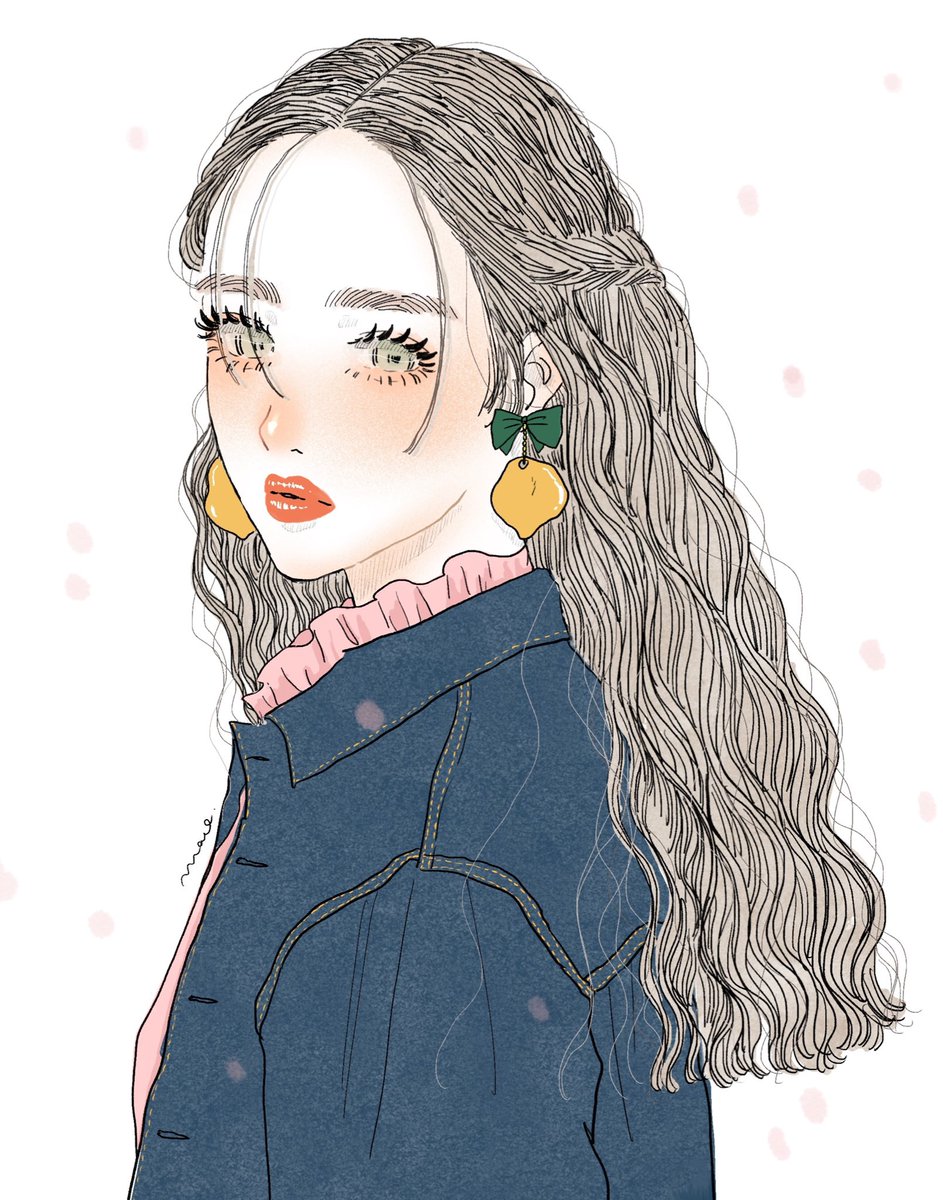 1girl solo jewelry earrings long hair food-themed earrings looking at viewer  illustration images