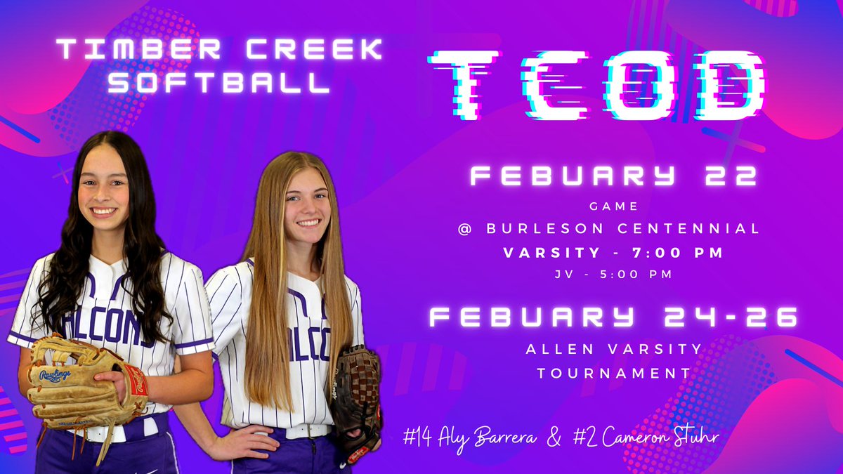 It’s a new week and we are ready to begin! 

We’ve got some traveling to Burleson Centennial on Tuesday &amp; then off for the Allen Varsity Tournament. 

As always we are keeping an eye on weather. 🤪☀️🌧☃️

Be on the lookout for Meet the Falcons, game updates, and top performers!