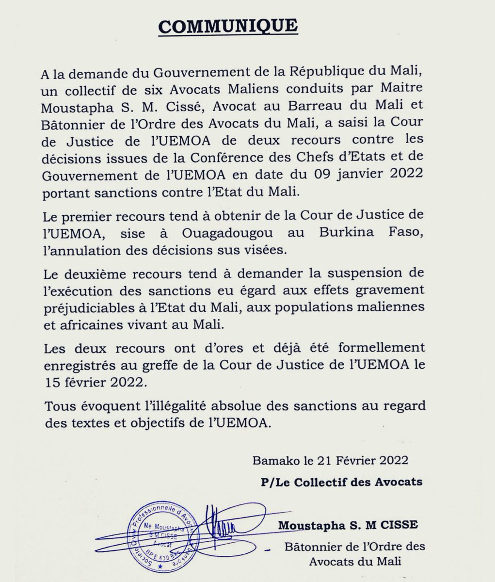 Nath_Yamb's tweet photo. Le gouvernement de la République du Mali porte plainte contre l’Uemoa. La 1ère étape de la bataille juridique contre l’adversaire français est désormais aussi engagée. https://t.co/YvpCaa3g8z
