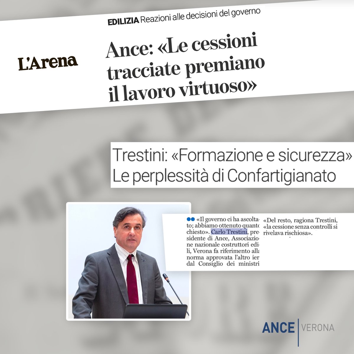 Per il Presidente di Ance #Verona, <a href="/CarloTrestini/">Carlo Trestini</a> "Per le #imprese serie la regolarità e le verifiche fanno parte del modo giusto di svolgere l'attività".
