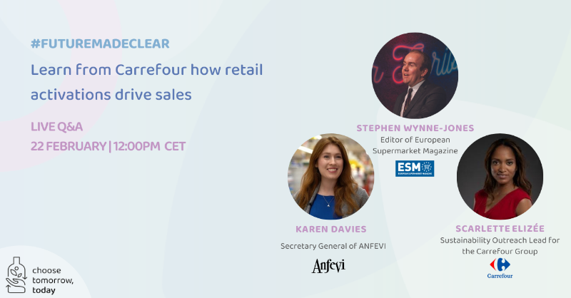 FeveEU's tweet photo. How can retail campaigns drive sales, brand awareness and consumer preference for glass?

Our 5th #FutureMadeClear Q&amp;A is now live, featuring:

@krn_dvs from @ANFEVI_ESP
@scarletteelizee from @CarrefourGroup
@StephenWynneJo1 from @esm_magazine

🔴 Tune in: