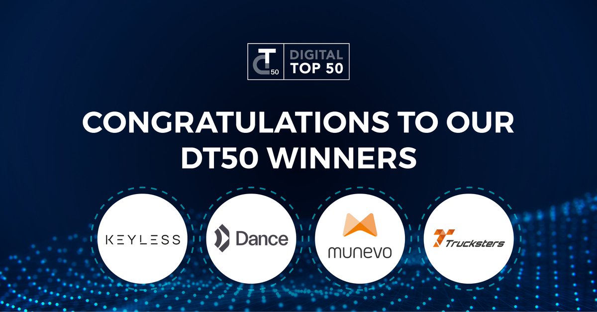 We are proud to announce this year's winners of the Digital Top 50 Award <a href="/Keyless/">Keyless</a> Technologies in the category Best Technology, <a href="/Dance/">AlEx</a> as Best Consumer Business Model Innovation, <a href="/Trucksters/">Angela</a> as Best Enterprise Business Model Innovation and <a href="/Munevo/">Gu Mun Saralaew</a> in the Tech for Good category!