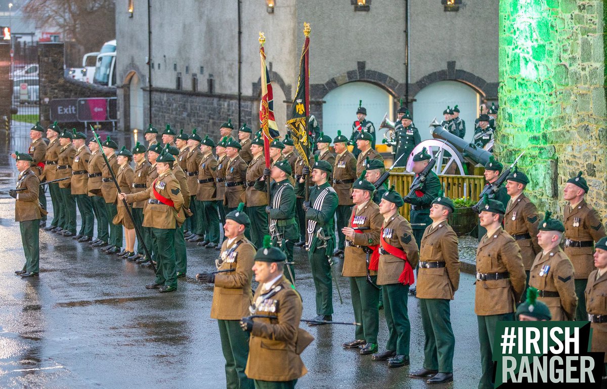 Despite the challenging weather conditions, 2 R IRISH laid up their old Colours at <a href="/Inniskillings/">Inniskillings Museum</a> yesterday evening. 
A poignant and momentous occasion, shared with families, veterans and association members. 
#IRISHRANGER ☘️