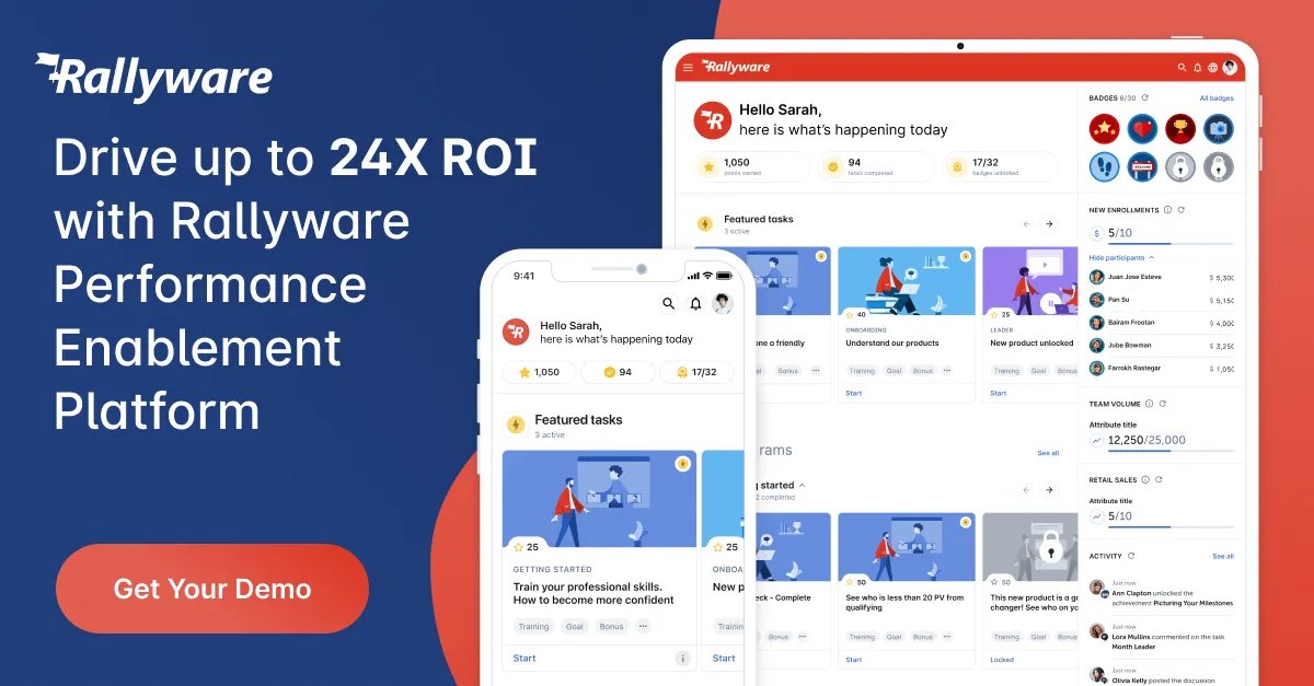 RallywareSF's tweet image. Looking for customizable #EmployeeEngagement programs to drive performance? A data-driven experience that delivers clear ROI? We have just the solution for you. Book a demo to see Rallyware’s #PerformanceEnablement Platform in action!

rallyware.com/demo-request