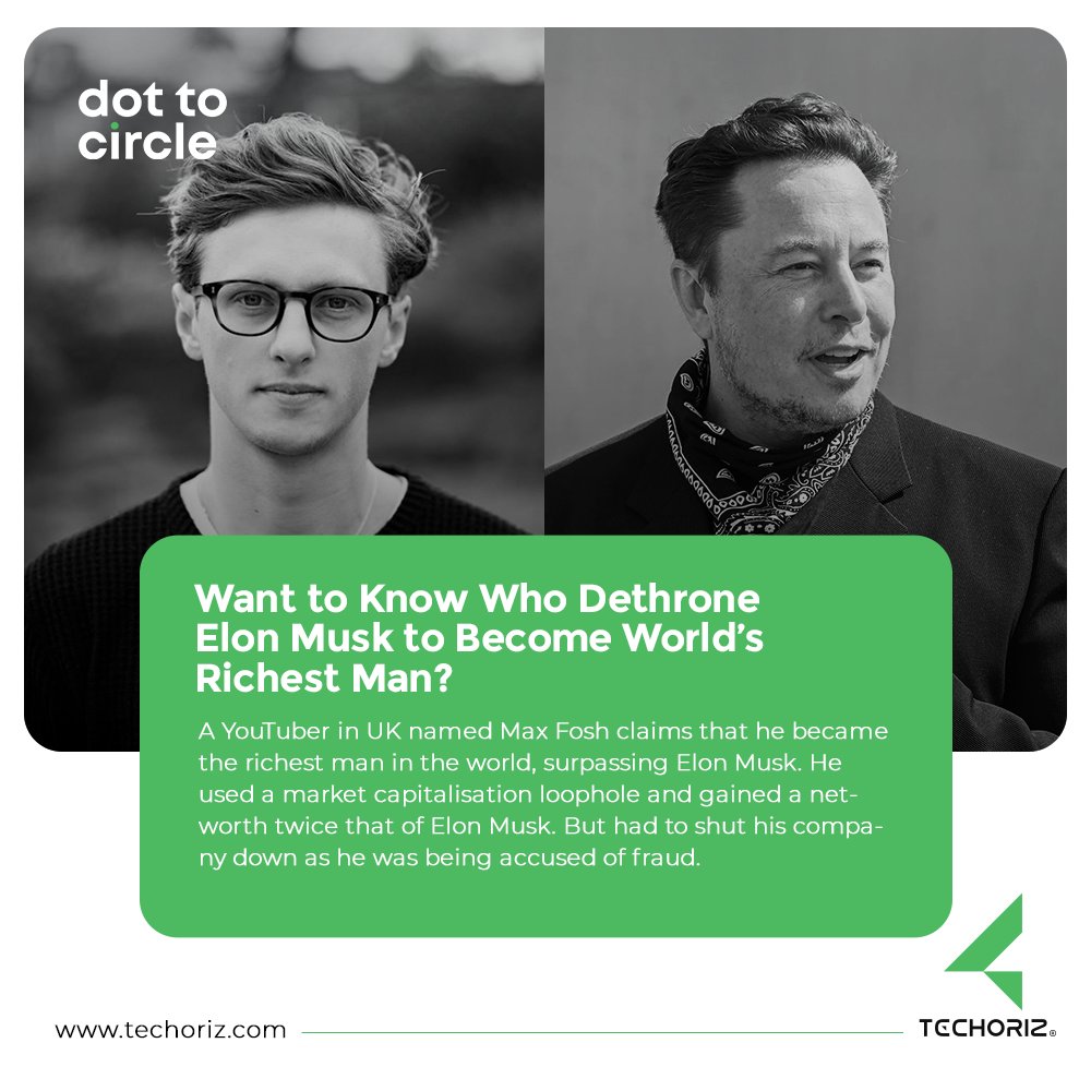 DottoCircle1's tweet photo. A YouTuber in UK named Max Fosh claims that he became the richest man in the world, surpassing Elon Musk. He used a market capitalisation loophole and gained a networth twice that of Elon Musk. But had to shut his company down as he was being accused of fraud. #dottocircle https://t.co/0gy4qRMzOt