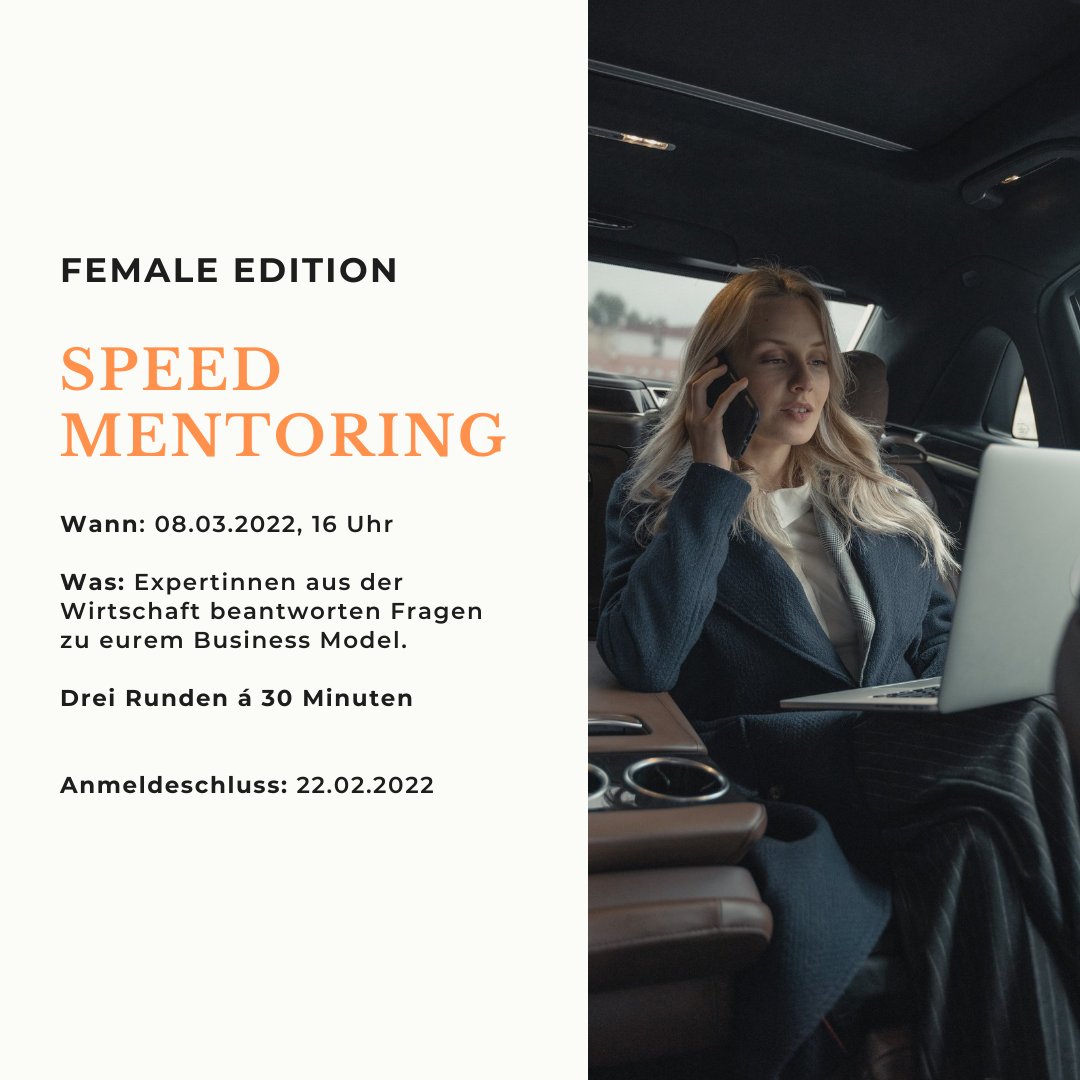 #Gründerinnen aufgepasst! Noch schnell anmelden zu unserem #Mentoring. Expertinnen beantworten Fragen zu eurem Business Model. Zur Anmeldung: lnkd.in/dY-uuN7v

#startup #diversity #MINT