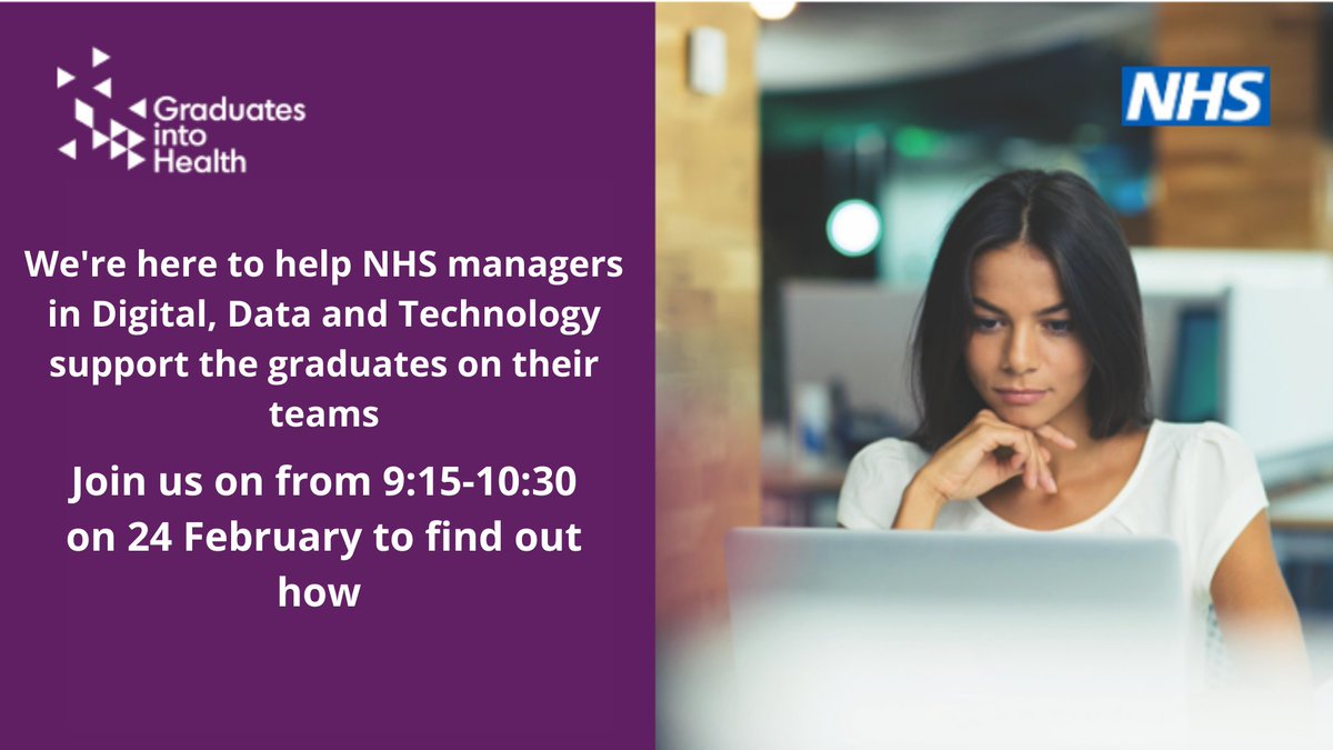 NHS managers – want to support the graduates in your team to achieve their full potential? Come along to our webinar &amp; hear from NHS Managers who are upskilling their grads to become the next generation of NHS digital managers. Sign up here. bit.ly/3oMYC67