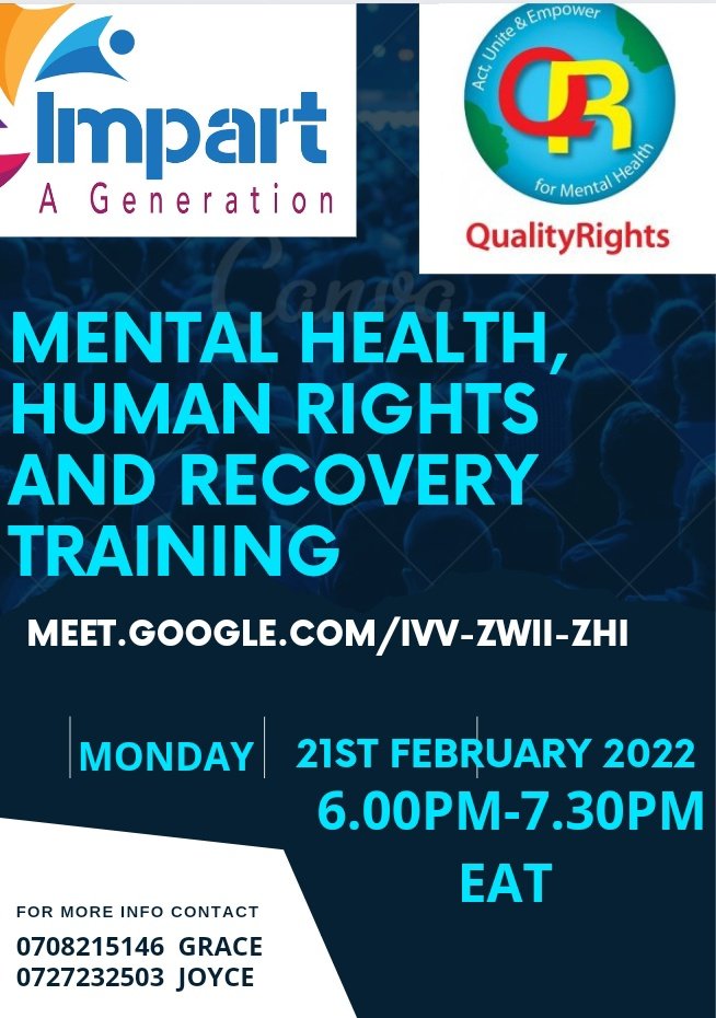 qualityrightske's tweet photo. Greetings, we would love to invite you for a mental health, human rights and recovery training today,
Monday, Feb 21 at 6.00pm.
Google Meet joining info
Video call link: https://t.co/ct8mKirM6X https://t.co/Ax8zQHBi0o