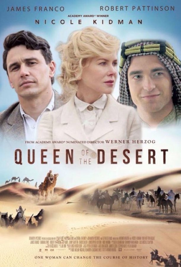 SaveRedlandLibr's tweet photo. 10:40am TODAY on #GreatMoviesClassic
The 2015 film🎥 “Queen Of The Desert” directed by #WernerHerzog from his own screenplay
🌟#NicoleKidman #JamesFranco #DamianLewis #JayAbdo #RobertPattinson
Biopic of #GertrudeBell https://t.co/sdn2lU68MG