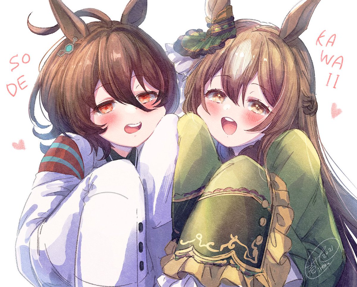 agnes tachyon (umamusume) ,satono diamond (umamusume) 2girls multiple girls brown hair sleeves past fingers animal ears sleeves past wrists horse ears  illustration images