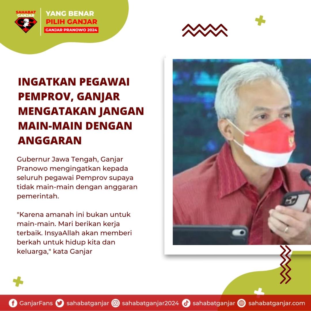 Gubernur Jawa Tengah Ganjar Pranowo mengingatkan seluruh pegawai pemerintahan di lingkungan Pemprov Jateng untuk tidak bermain-main dengan anggaran pemerintah.

#SahabatGanjar #GanjarPranowo #Ganjar