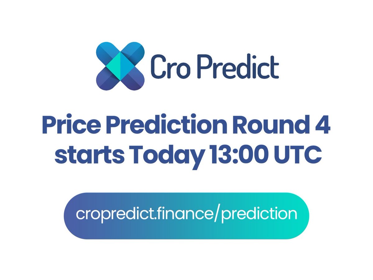 Round 4 Price Prediction will begin today 13:00 UTC

Price Prediction fee is still 20 $CRP. Predict price movements of #BTC, #ETH, $LTC, $DOGE &amp; #CRO to gain access to this week's exclusive staking pools.

#Cronos #Cronoschain #Crofam