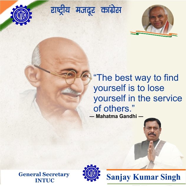 sksinghintuc's tweet photo. Gandhiji's thoughts always shows the path of service, non-violence, harmony in society. INTUC is proud  follower of Gandhian principles.We are Gandhian.
#Gandhi https://t.co/8yDBhUw135