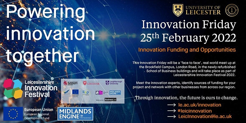 We're with university partner, <a href="/uniofleicester/">University of Leicester</a> this Friday (25 Feb) at the face-to-face Innovation Friday event. You can find the funding that you need to embark on your next innovation journey and network with other businesses from across the region sprint.ac.uk/events/innovat…