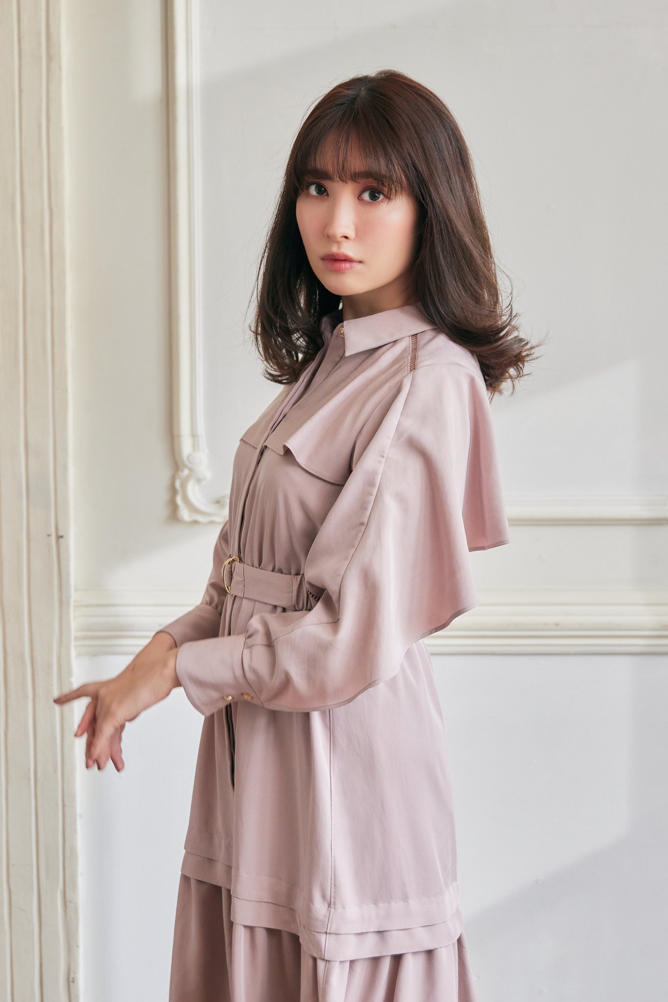 herlipto Belted Ruffle Twill Shirt Dress