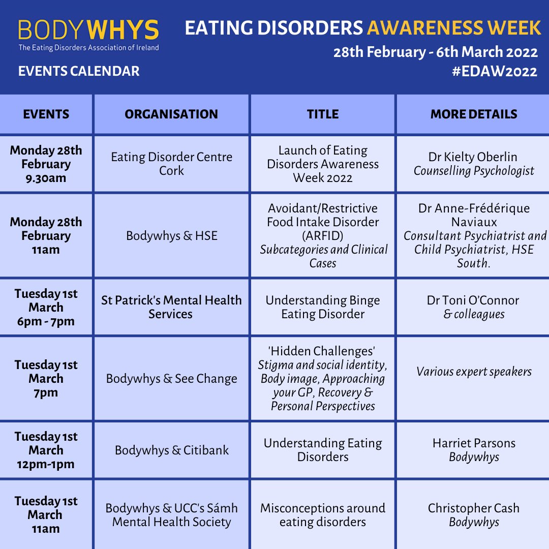 Oberlin Calendar 2022 Bodywhys On Twitter: "📢There Are A Number Of Informative Events Scheduled  For Eating Disorders Awareness Week 2022, Which Begins Next Week. See  Attached Pdf For Booking Links: Https://T.co/Dqmc1Neebz @Hse_Ymh @Hselive  @Edccork @Stpatricks @