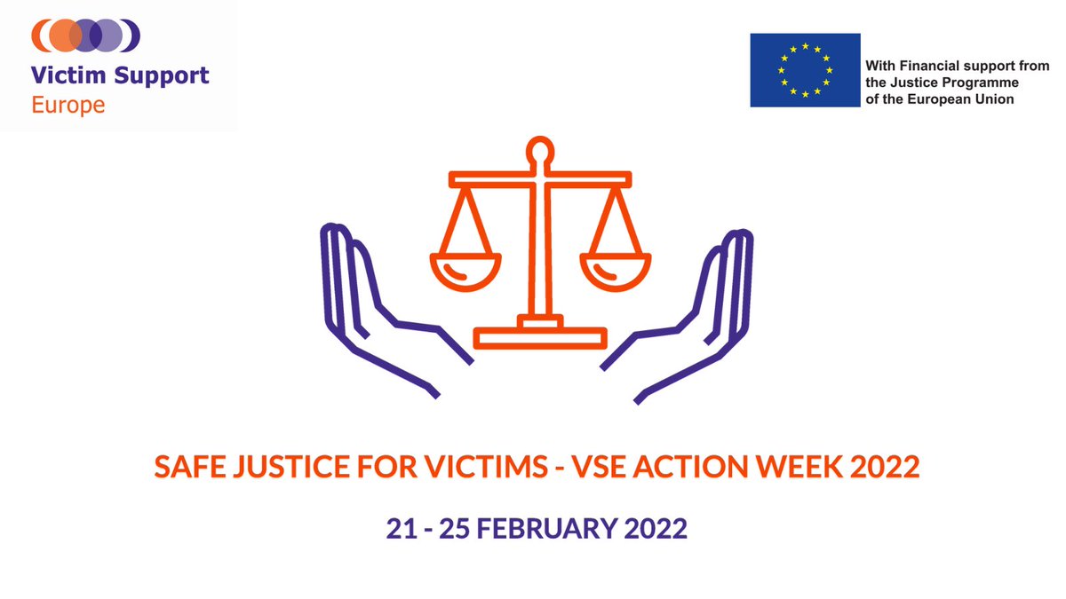 VictimSupportEU's tweet photo. To highlight tomorrow's European Day for Victims of Crime, @VictimSupportEU is organising the "VSE Action Week 2022 - #SafeJusticeForVictims", which will run until Friday!
#22February #seekjustice #VictimsSupportEU #EUVictimsRights https://t.co/nBAbWn9z84