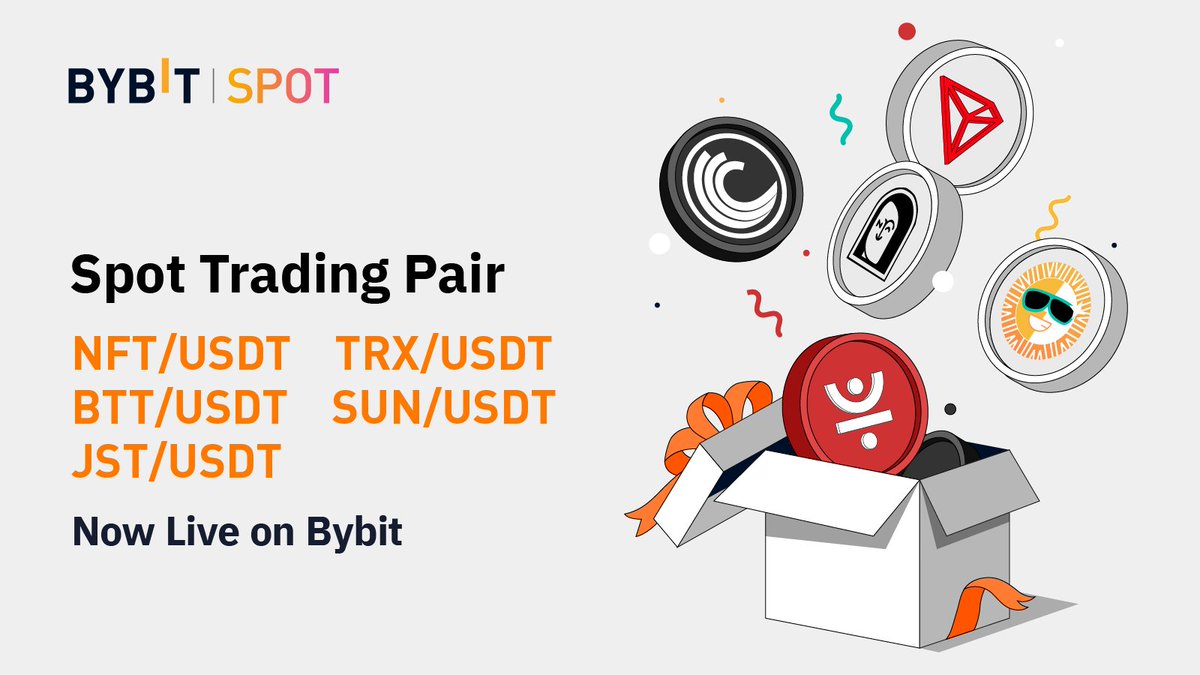 📢 Attention traders! The following pairs are LIVE on Bybit! 🔥 $TRX/USDT:  https://t.co/7HUyqZ1Aar 🔥 $NFT/USDT: https://t.co/J9NnmcZpve 🔥 $BTT/USDT:  https://t.co/HGmM5bufOP 🔥 $SUN/USDT: https://t.co/zffOvVng5M 🔥 $JST/USDT:  https://t.co/BsWWiJixew ...