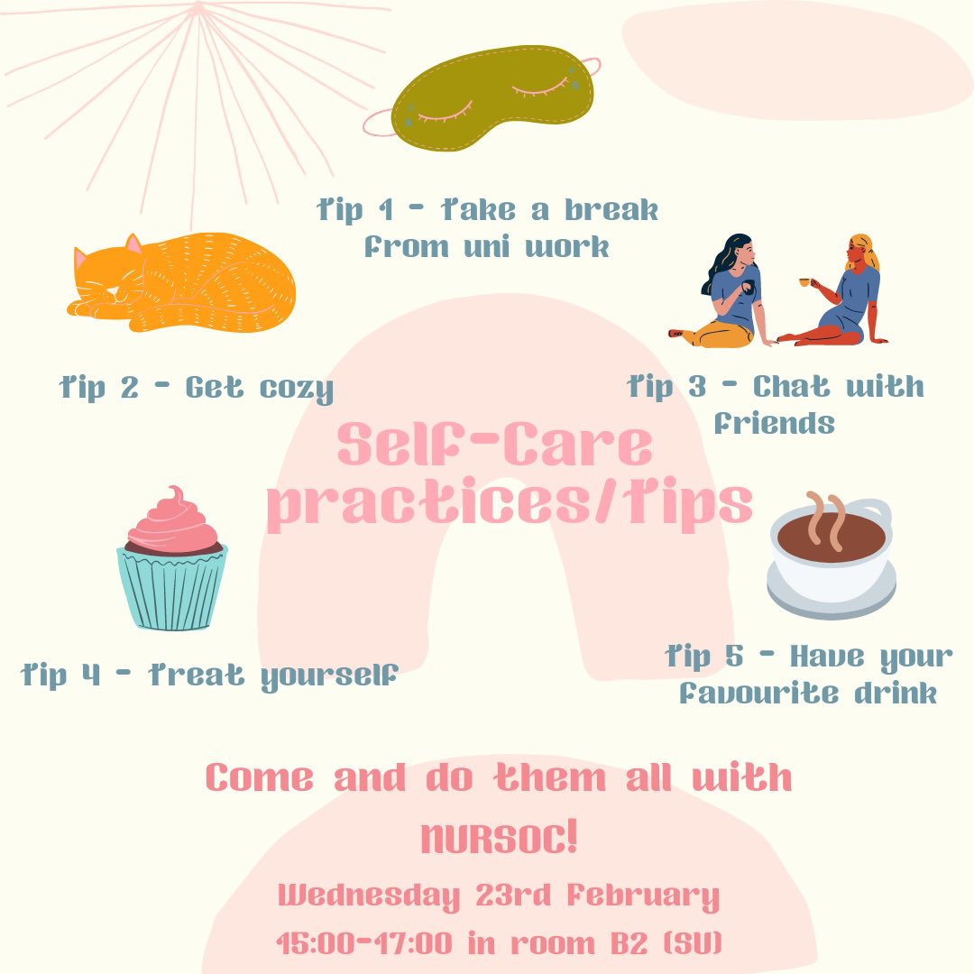 Join us this Wednesday for our self-care social! Room B2 in the Student Union, 15:00-17:00!

Cupcakes, drinks and chat to be expected 💜