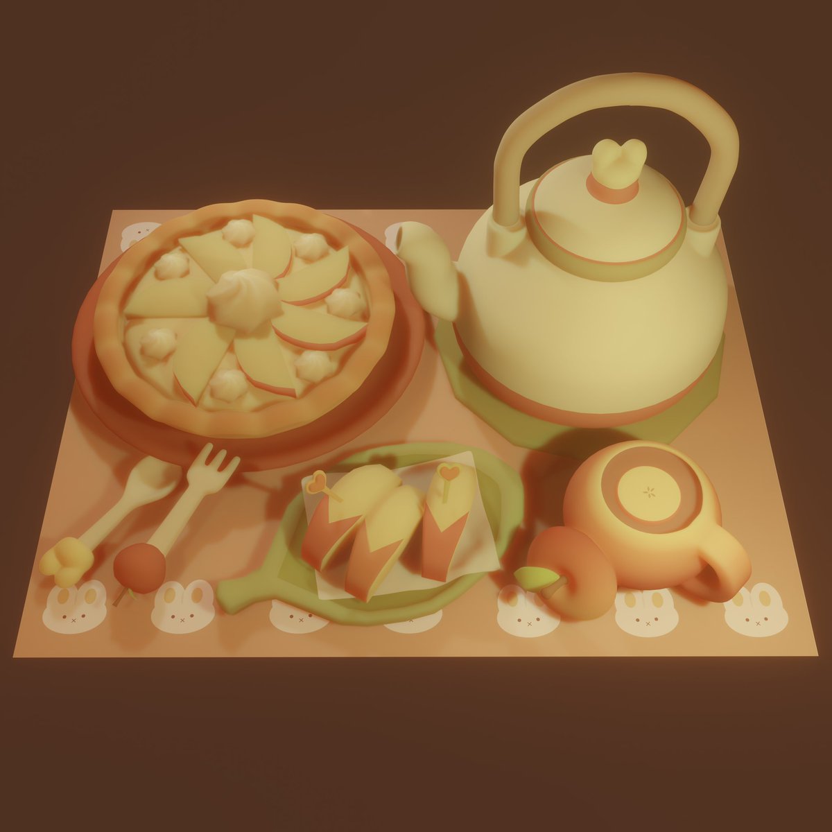 ohmintcoco's tweet photo. apple bunny tea set🐰🍎 #b3d https://t.co/Eqt7DdDRRk