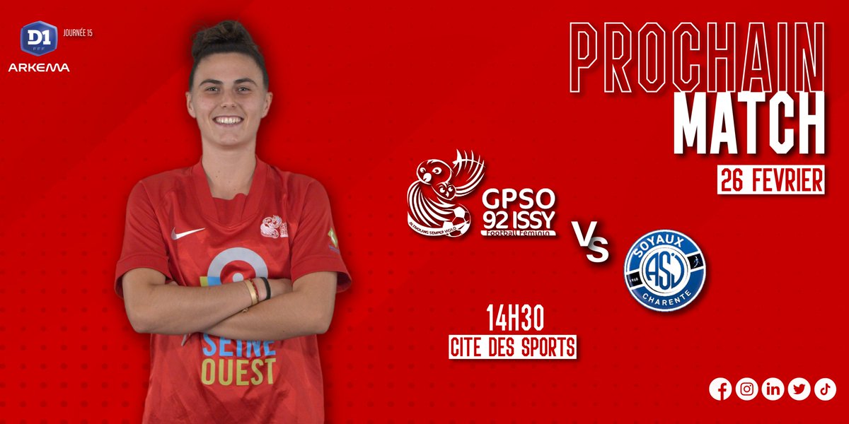 Samedi, nos Chouettes affronteront l' @ASJSoyaux pour la 15ème journée de @D1Arkema 🙌

🕓 14h30
🏟 Cité des Sports
🎥 En direct sur Foot +
💬 En live sur notre compte Twitter

gpso92issy.fr/billetterie/

#GPSOASJ #AllezLesChouettes 🔴⚪️