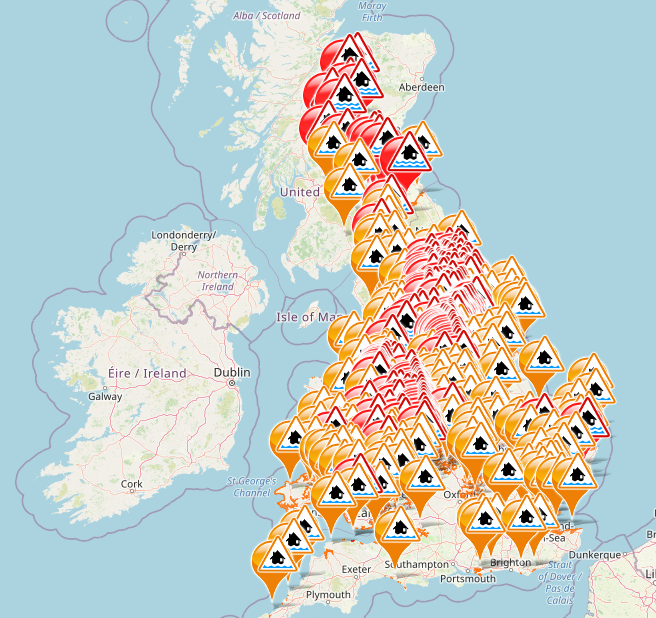 It is not very often the map at floodalerts.com looks like this. Stay safe everyone, and keep yourself up to date on local river revels with <a href="/GaugeMap/">GaugeMap</a> (gaugemap.co.uk).

#StormFranklin
