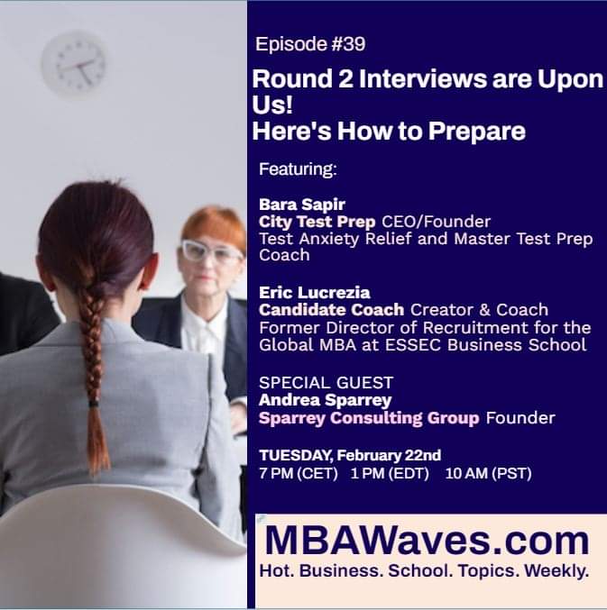 MbaWaves's tweet photo. With hosts Eric Lucrezia, Bara Sapir, and special guest Andrea Sparrey. Come meet experts in MBA admissions and GRE/GMAT/EA test taking to learn how to best manage your application process and gain insights to up-level your candidacy!
#mba #mbastrategy #mbaapplication #mbaprep https://t.co/YlqVcLeHzL