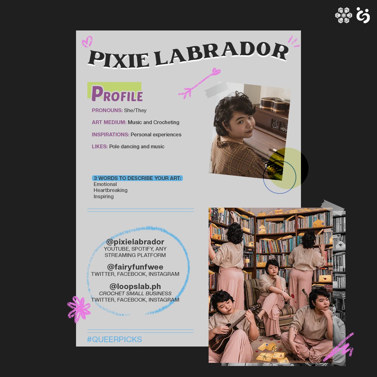 csbbenildehive's tweet photo. Here's your monthly dose of queer content served with love from Filipino Artists!🌈

Meet our 3rd #QUEERPICK! Pixie Labrador, a Filipino singer-songwriter and producer who aims to normalize queer protagonists in art.

See more here: https://t.co/VjDVSJoQQk
#QPArtistOfTheMonth https://t.co/xYAnf7XhGP