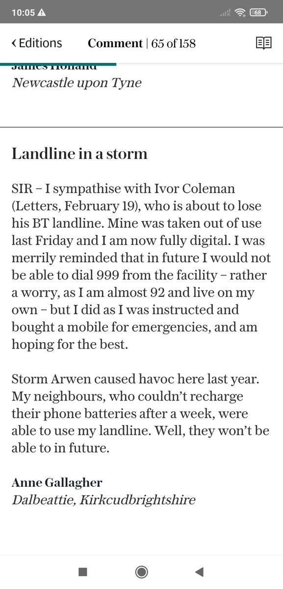 Please stop the push to end copper wire landlines Dec2025. During Storm Eunice and the 36 hour powercut this was my only way of keeping in touch with the outside world. Still no mobile coverage. Too late for a discussion? @JuliaHB1 @AllisonPearson @Iromg https://t.co/4xVaXb7Ax6