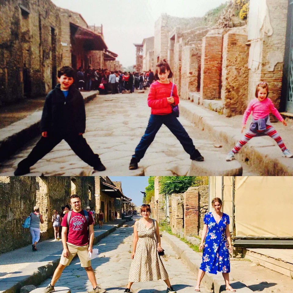 FrancescoD_Ales's tweet photo. My sisters and I at Pompeii 20 years apart 🏛

We re-enacted an old childhood photo (2000-ish) our mum wanted us to do a Beatles copy I think 

Found it last night 🤪 https://t.co/kPxpVjUbht