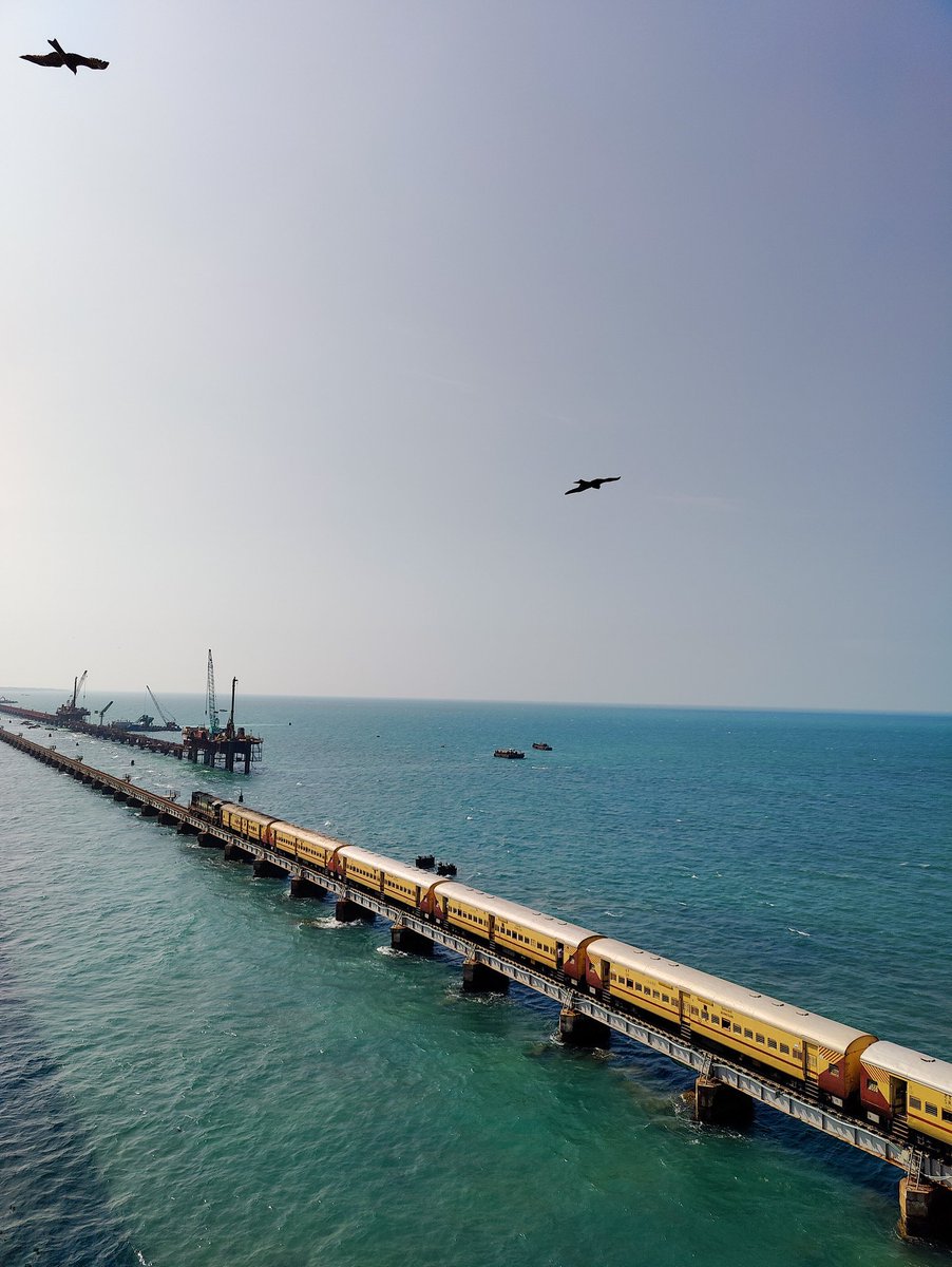 Was always fascinated by this bridge ever since I read about it in a GK class back in my school days. 
It was a dream come true for me to capture and feel what it's to be on the mighty #pambanbridge
#indianrailwayfanclub
<a href="/IRCTCofficial/">IRCTC</a> <a href="/serailwaykol/">South Eastern Railway</a> <a href="/RailMinIndia/">Ministry of Railways</a> <a href="/tntourismoffcl/">Tamil Nadu Tourism</a>