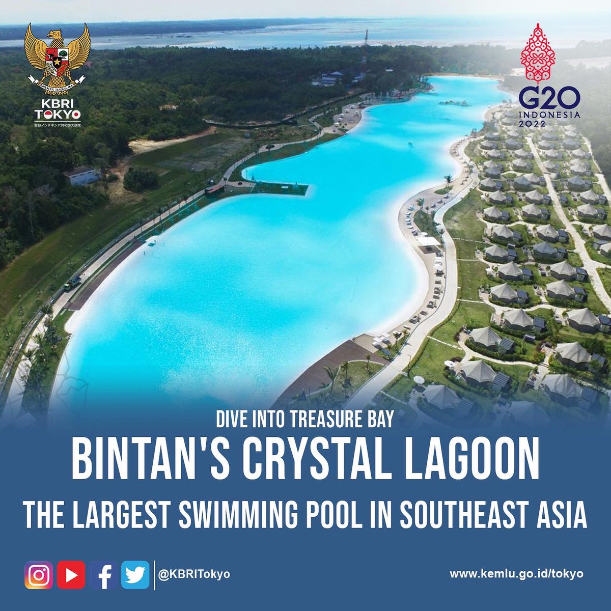 KBRITokyo's tweet photo. Treasure Bay Bintan berada di Pulau Bintan, Kepulauan Riau. Kolam renang ini memang dirancang mirip laguna alami dan merupakan kolam renang terbesar di Asia Tenggara. Luasnya mencapai 6,3 hektar, dan memiliki panjang 800 meter. 

Selengkapnya di: https://t.co/VUPFV2jYIa https://t.co/DREWHQkrwe