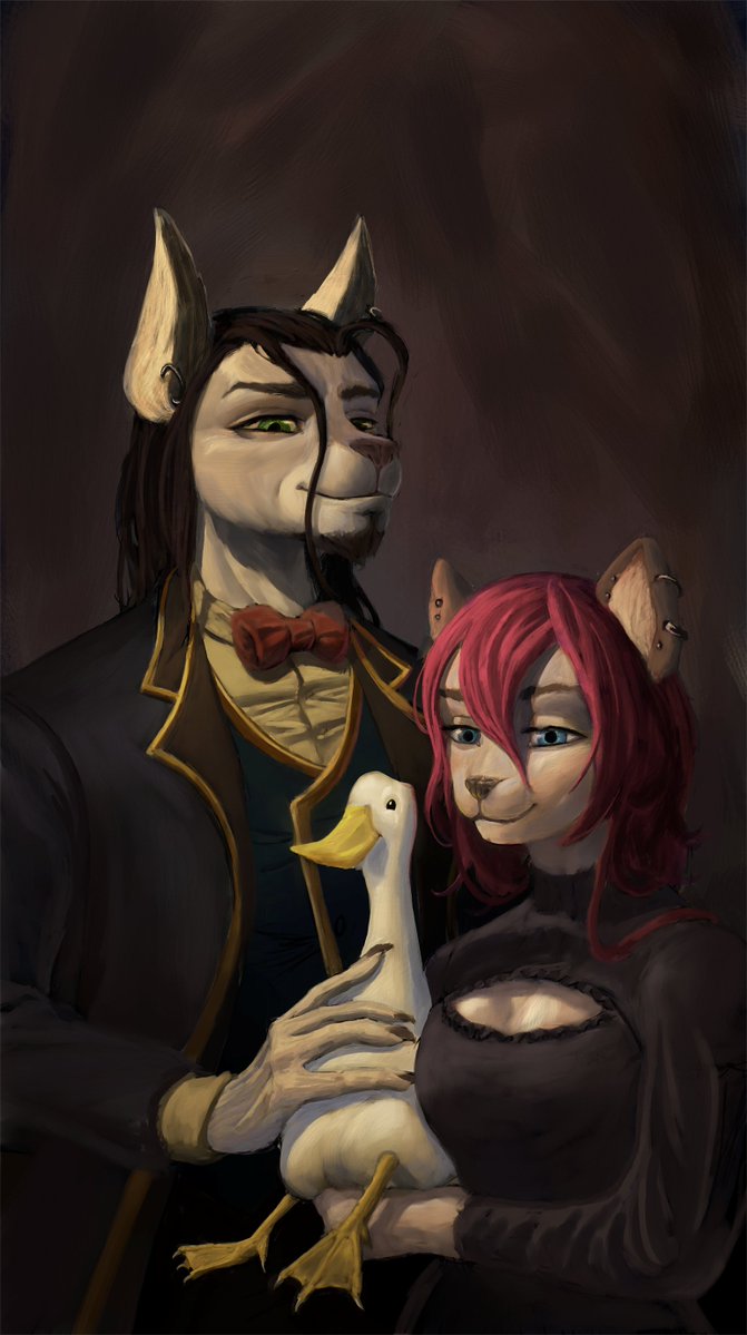 morc_orc's tweet photo. Victorian style portrait for a family, they wanted me to paint their fursonas and it could hang on their wall, how fucking cool is that!? https://t.co/2KOABmtQan