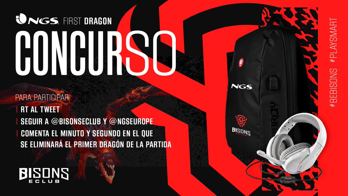 BISONSECLUB's tweet photo. ¡Hoy también tenemos #NGSDragon! 🐉

➡️ Da RT y comenta el tiempo en el que caerá el primer dragón de nuestra partida (ejemplo 6:52)

🎁 Mochila y cascos @NgsEurope para el ganador

Requisitos y normas en la imagen y tweet de abajo ⬇️ https://t.co/vdsWqa2FKj