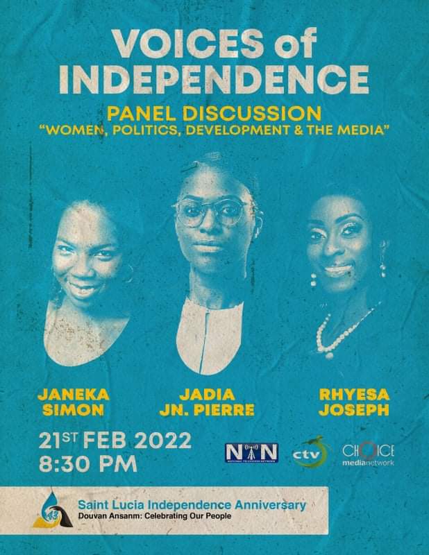 RhyesaJ's tweet photo. Tune in this evening at 8:30 p.m. 

What are your views on women, politics, development and the media? 

#independence43
#SaintLucia
#SentLisi
#DouvanAnsanm https://t.co/4a2xUq6SOG
