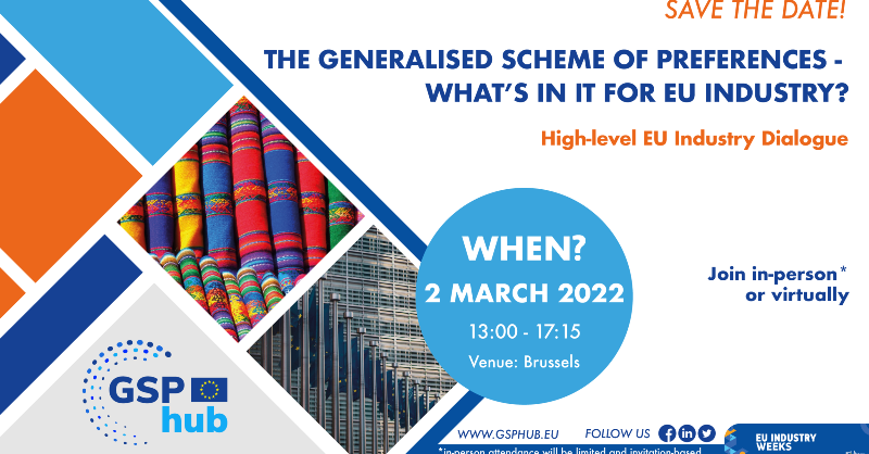 EUGSPhub's tweet photo. 📢ONLY FEW DAYS LEFT TO REGISTER! The EU's #GSP: What's in it for #EUindustry?🗓️2 Mar📍EU Commission/Webex

✅What is the role of EU Industry in promoting #sustainable business?
✅How to leverage the EU’s GSP to diversify investments?

[free of charge]
#EUIndustryWeeks2022