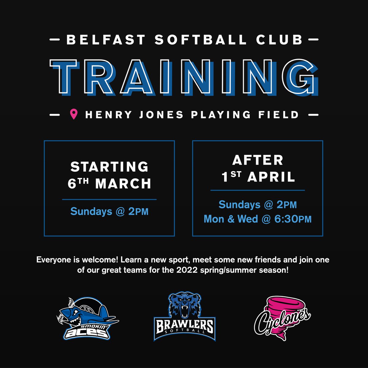 Training starts in 2 weeks. Come and join one of our 3 softball teams.