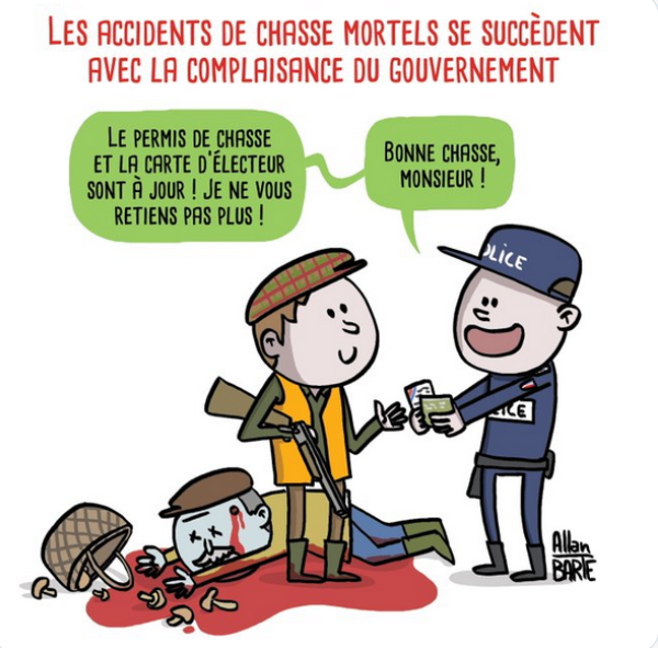 Branech's tweet photo. L'Interdiction de la chasse le week-end et pendant les vacances scolaires sont, au minimum, un impératif de sécurité publique !

On ne peut pas s'amuser en massacrant des animaux et en portant atteinte à la sécurité des personnes.

#Chasse 
#Chasseur
@WillySchraen https://t.co/Uxe0SE3Bmn