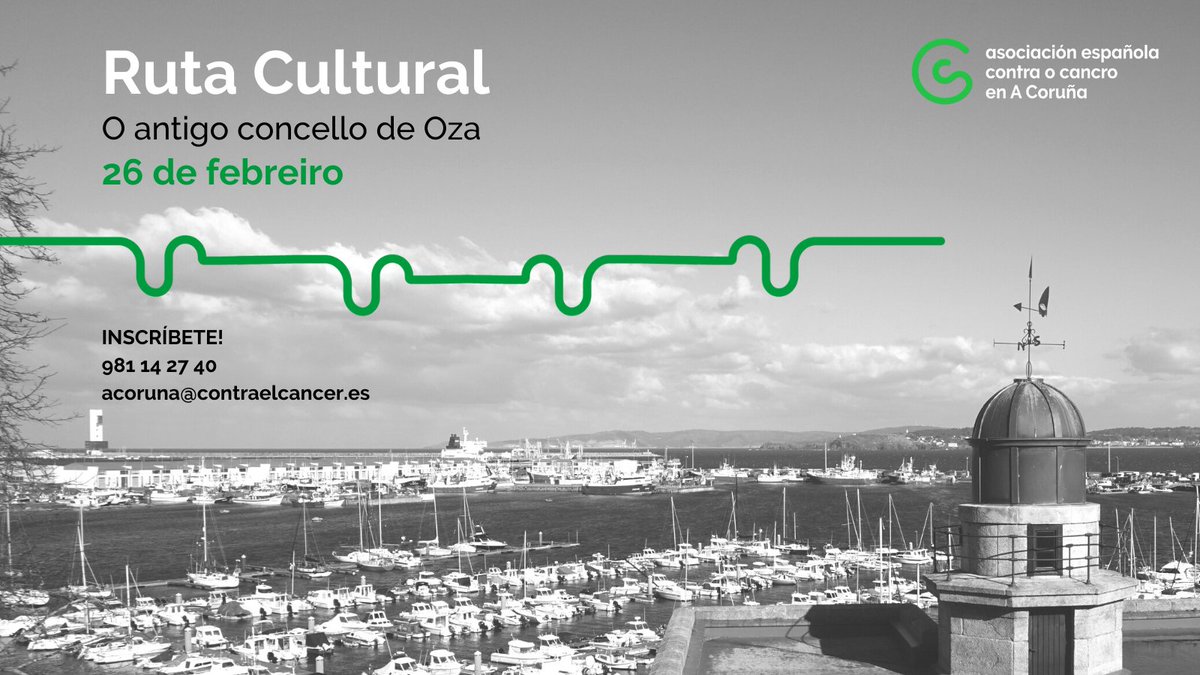 📣 Inscricións abertas para a nosa próxima #RutaCultural na #Coruña: O antigo concello de #Oza. Pasearemos pola memoria oculta do barrio e aprenderemos curiosas anécdotas históricas. 

📍 26 febreiro

👉 Inscríbete no 981 14 27 40 ou acoruna@contraelcancer.es

😊Esperámoste!