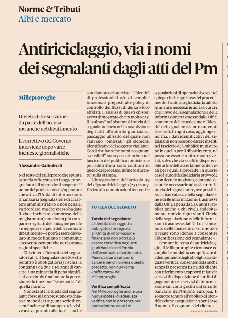 ilnotariato's tweet photo. ⚠️🔴I nomi di chi segnala le operazioni sospette non compariranno più negli atti dei Pubblici Ministeri, una battaglia che il Notariato da tempo porta avanti per tutelare i segnalanti da gravi pericoli evitando così l'implosione del sistema. #antiriciclaggio https://t.co/4yBeyXI1z0