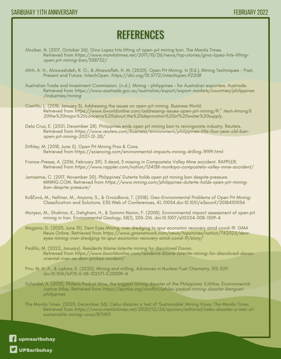 Saribuhay UPM (@upsaribuhay) on Twitter photo Need a refresher of our 3rd ED: PH State of the Environment๐ฑ? We got you covered! Hereโs a recap and summarized version of one of the topics we highlighted, โ๏ธแดแดแดษด แดษชแด แดษชษดษชษดษขโ๏ธ
Stay tuned next week to see which topic we will cover for Saribuhay's 11th Anniversary!๐ Need a refresher of our 3rd ED: PH State of the Environment๐ฑ? We got you covered! Hereโs a recap and summarized version of one of the topics we highlighted, โ๏ธแดแดแดษด แดษชแด แดษชษดษชษดษขโ๏ธ
Stay tuned next week to see which topic we will cover for Saribuhay's 11th Anniversary!๐