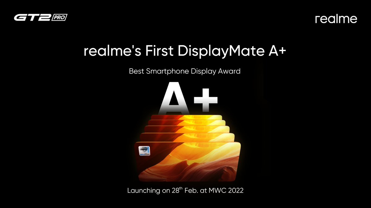 realmeglobal's tweet photo. Let's give a big round of applause 👏 for #realmeGT2Pro which scored an A+ from #DisplayMate!
#GreaterThanYouSee
Livestream: https://t.co/vugHlZeV0a https://t.co/FOVtbi1tU2