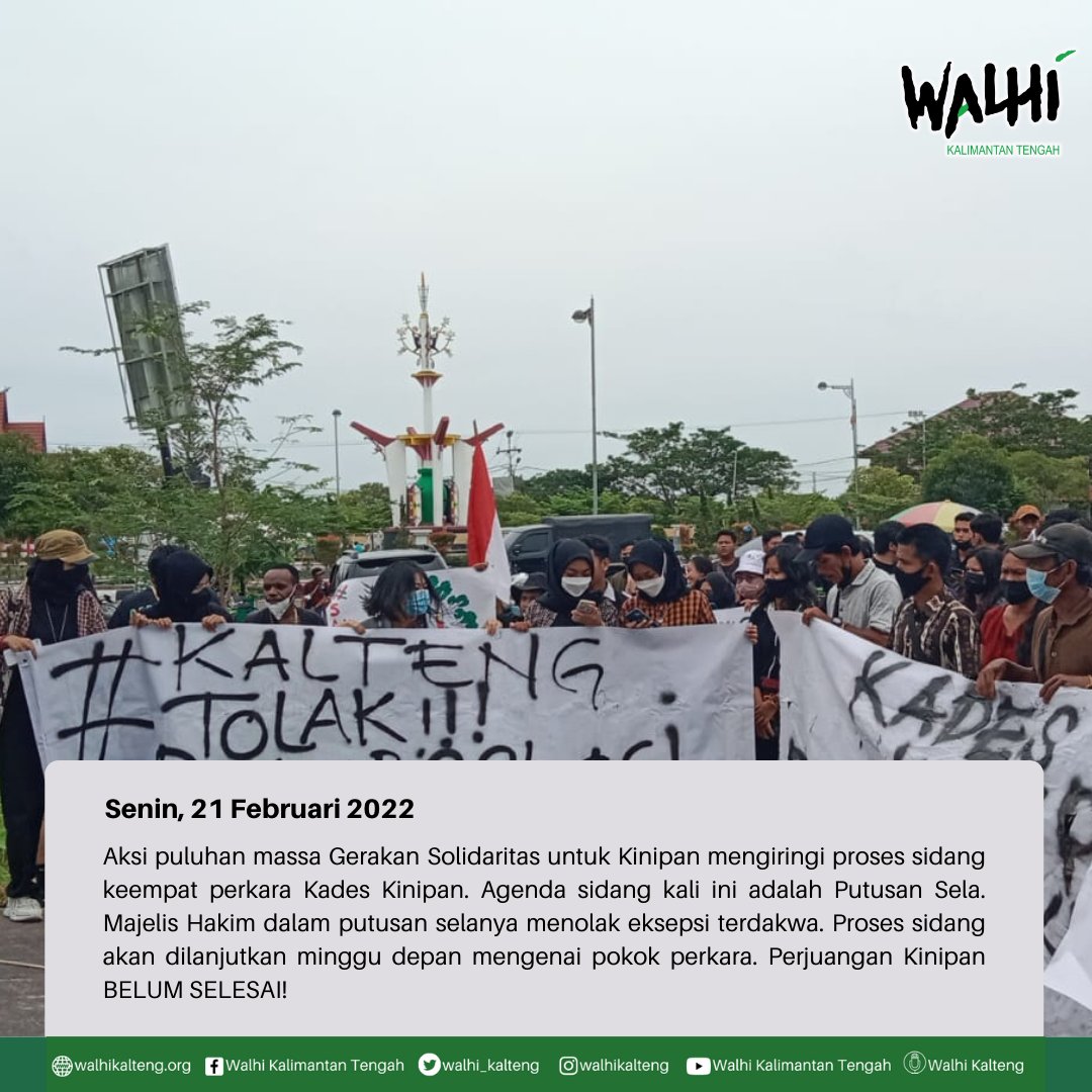 walhi_kalteng's tweet photo. Aksi Gerakan Solidaritas untuk Kinipan mengiringi Sidang Keempat dengan Agenda Putusan Sela Perkara Kades Kinipan 💪

#SAVEKinipan #KeadilanuntukKinipan #SelamatkanHutanKinipan #BebaskanKadesKinipan #HentikanPTSMLBabatHutanKinipan #WalhiKalteng #KaltengTolakDeforestasi https://t.co/krguRxwmqT