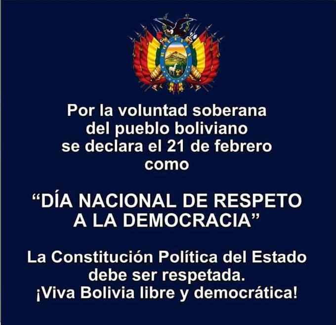 AdriAeroshk's tweet photo. #Bolivia 🇧🇴
 #BoliviaDijoNo . 
Feliz #21F día nacional de respeto a la democracia! https://t.co/X4WjzpKCaT