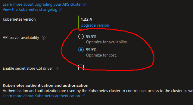 Didn't know that #Azure kubernetes service (AKS) had an additional SLA for uptime. I turned this on for production clusters.