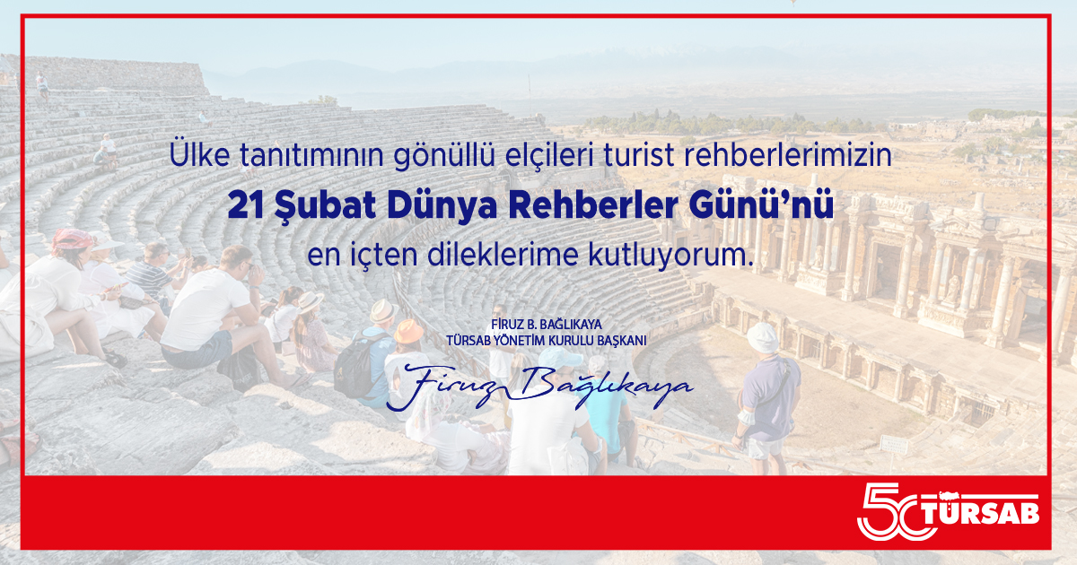 Ülke tanıtımının gönüllü elçileri turist rehberlerimizin 21 Şubat Dünya Rehberler Günü’nü en içten dileklerime kutluyorum.

#TÜRSAB #DünyaRehberlerGünü #turrehberi #turistrehberi #turizm #tourism #travel #seyahat #seyahatacentası #travelagency #Türkiye #Turkey